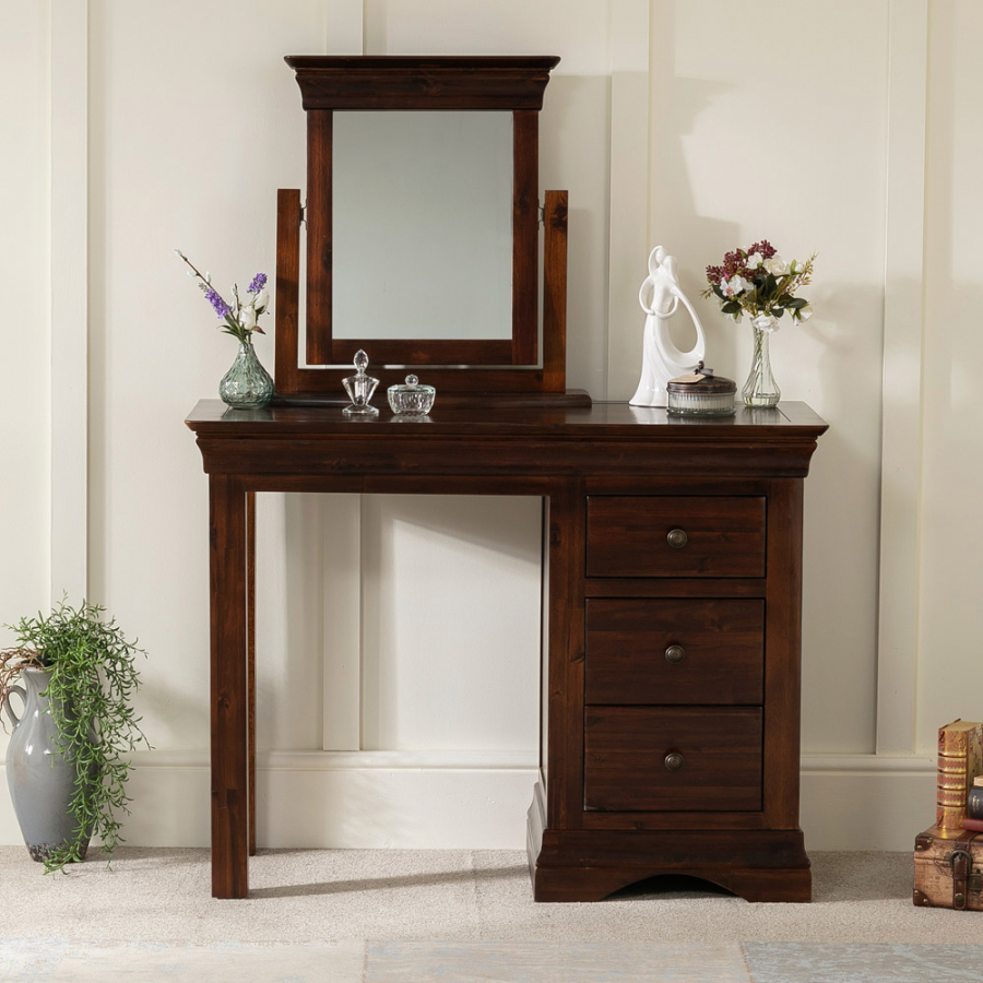 French Hardwood Mahogany Stained Dressing Table & Mirror Set