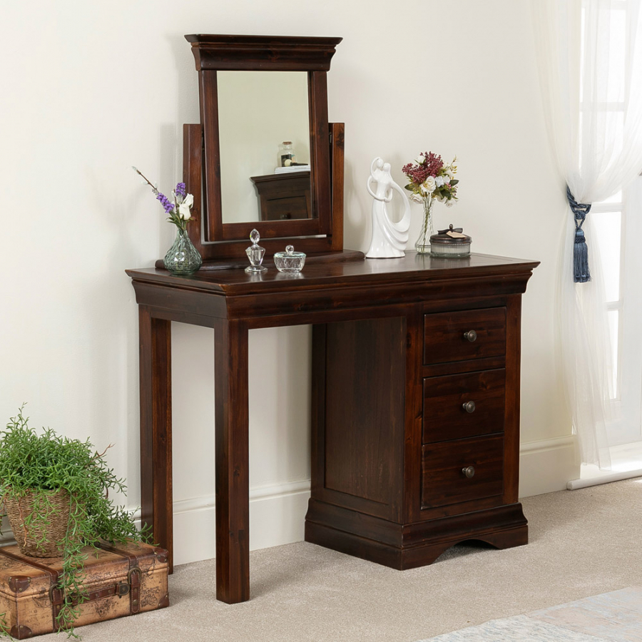 French Hardwood Mahogany Stained Dressing Table & Mirror Set