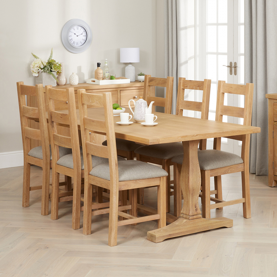 Cheshire Weathered Limed Oak 2m Refectory Dining Table + 6 Ladder Back Chair Set