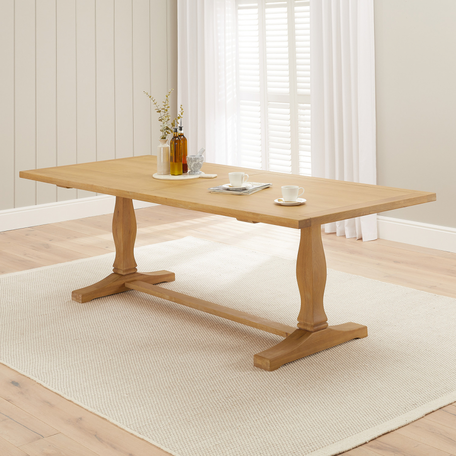 Solid Weathered Limed Oak Refectory Dining Table – 2.4m Length – Seats 8 to 10