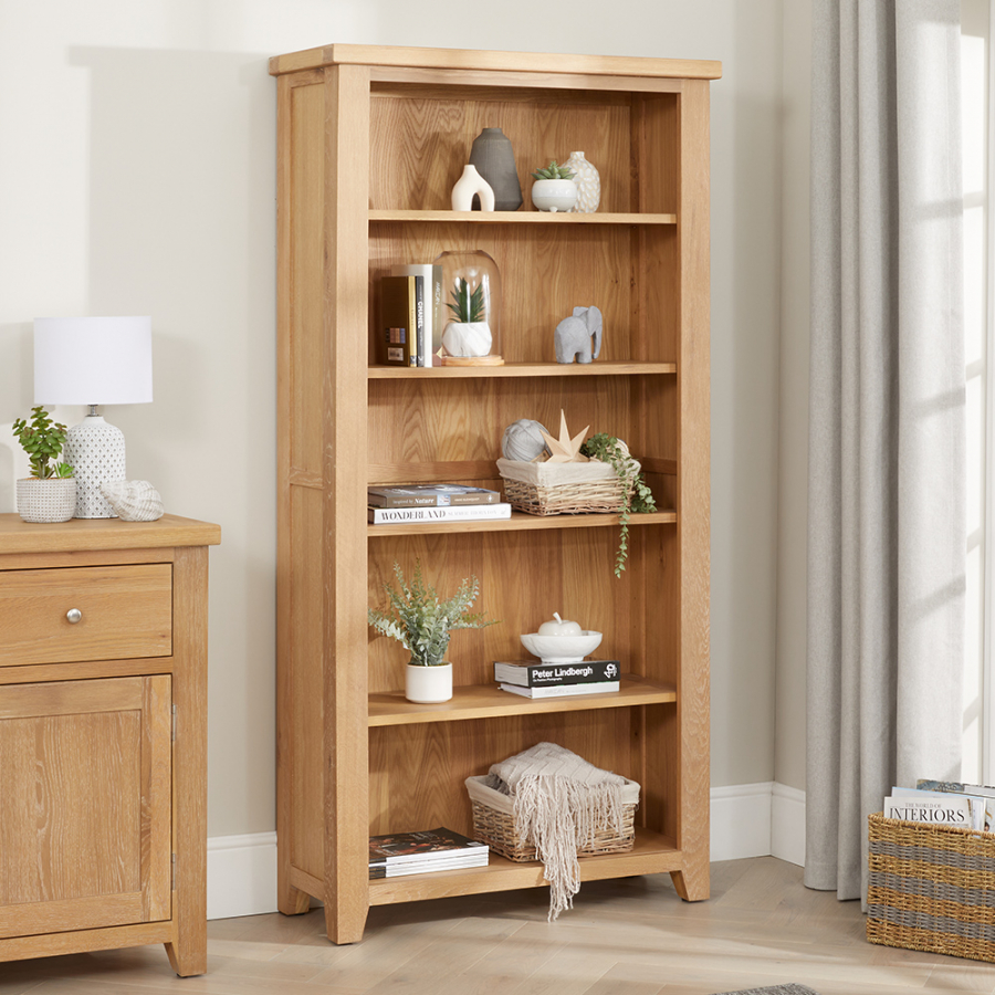 Cheshire Weathered Limed Oak Large Tall Bookcase with 4 Adjustable Shelves