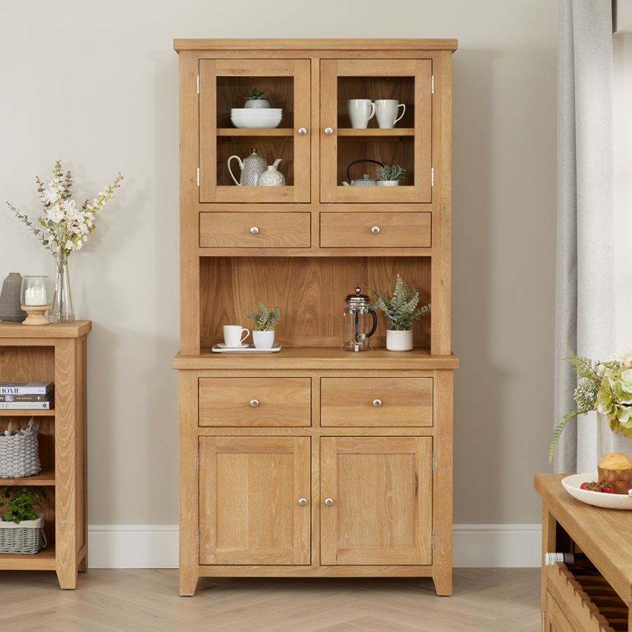 Cheshire Weathered Limed Oak 2 Door Glazed Dresser Sideboard