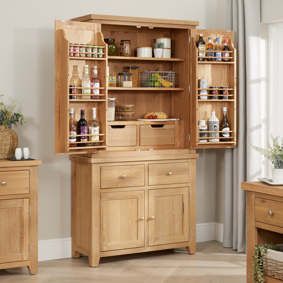 Cheshire Weathered Limed Oak Double Kitchen Larder Pantry Cupboard