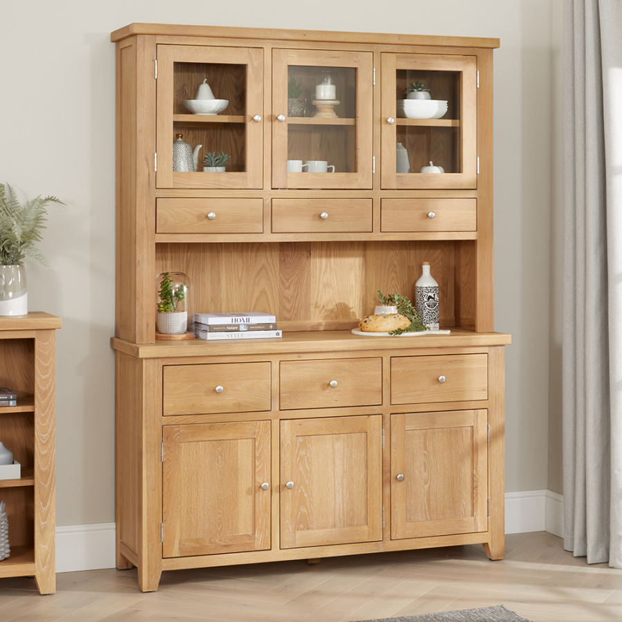 Cheshire Weathered Limed Oak Large Glazed Dresser Sideboard