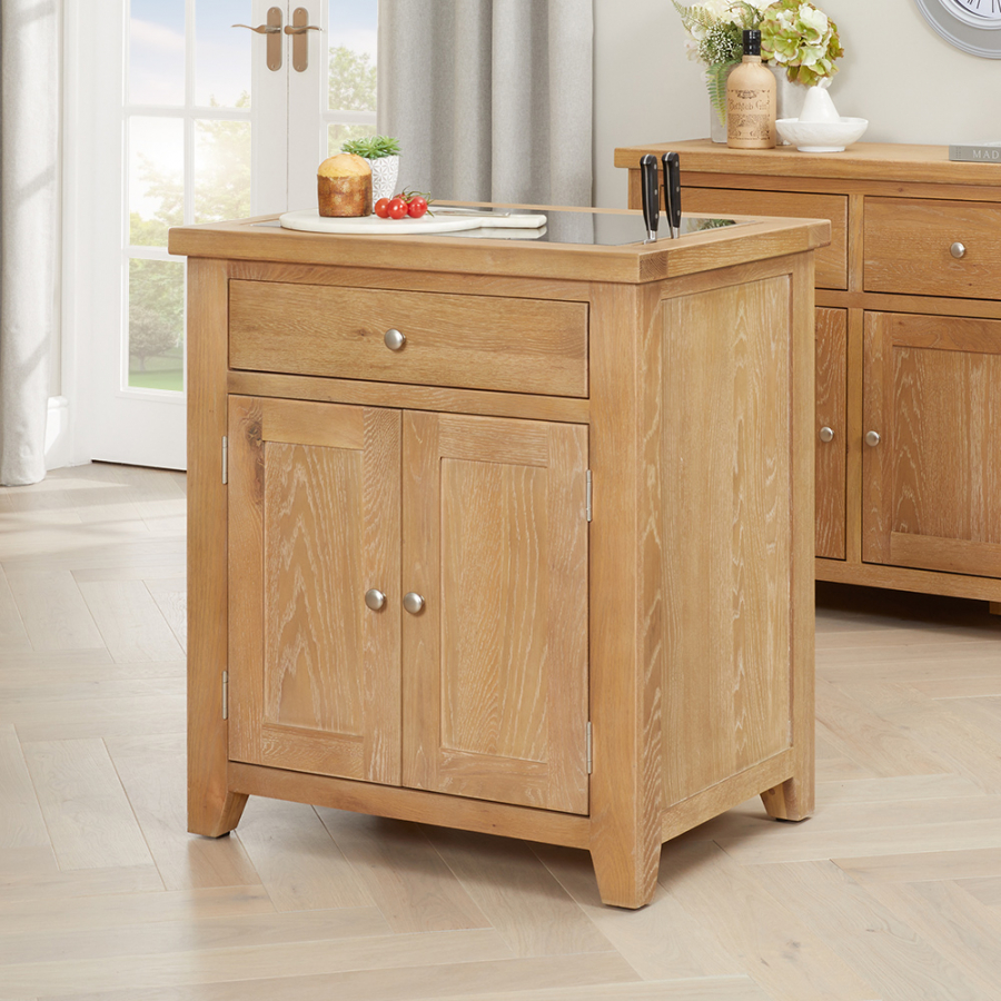 Cheshire Weathered Limed Oak Small Kitchen Island with Granite Top