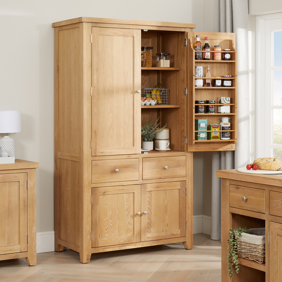 Cheshire Weathered Limed Oak Large Kitchen Larder Pantry Cupboard