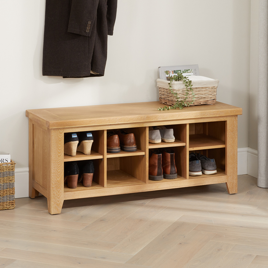 Cheshire Weathered Limed Oak Hallway Shoe Storage Bench