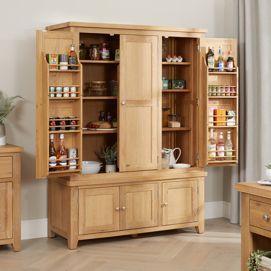 Cheshire Weathered Limed Oak Large Triple Kitchen Larder Pantry Cupboard