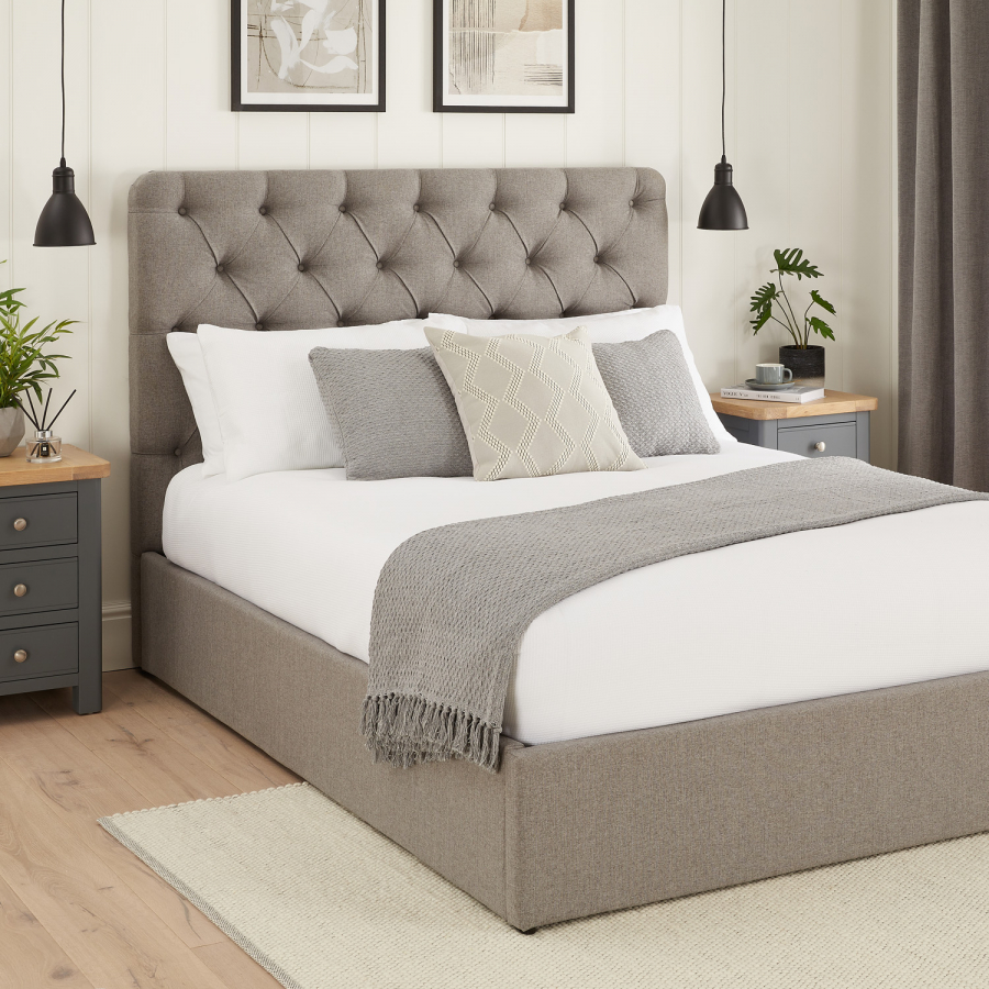 Chesterfield Button 4ft 6in Double Size Storage Ottoman Bed - Grey Linen Fabric