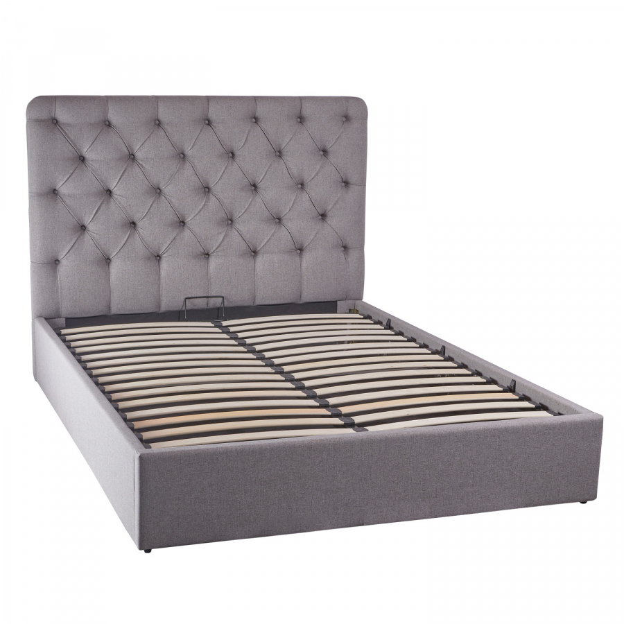 Chesterfield Button 4ft 6in Double Size Storage Ottoman Bed - Grey Linen Fabric