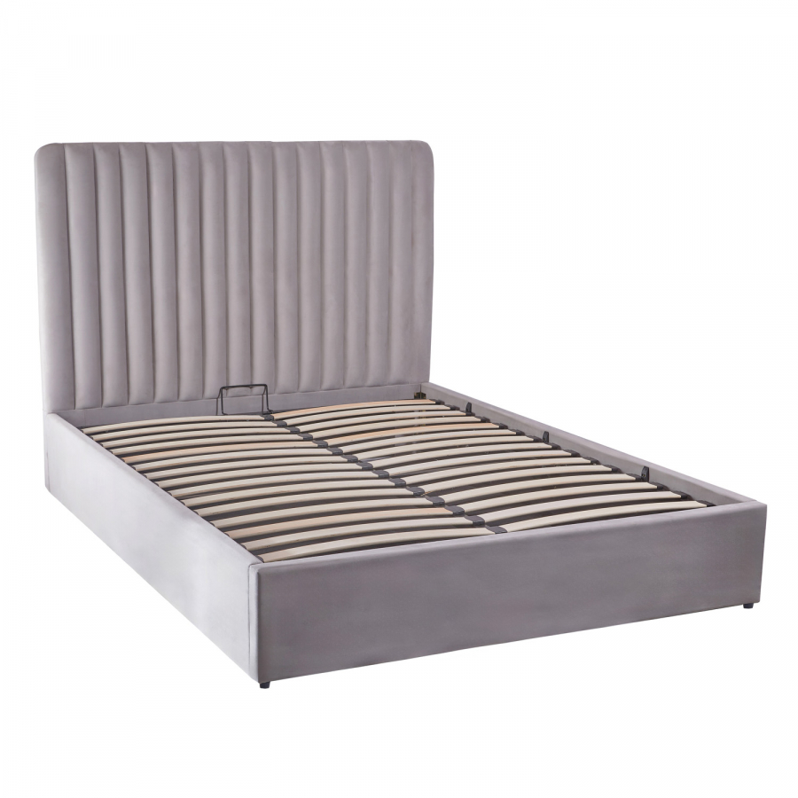 Savoy Fluted 5ft King Size Storage Ottoman Bed – Grey Velvet Fabric