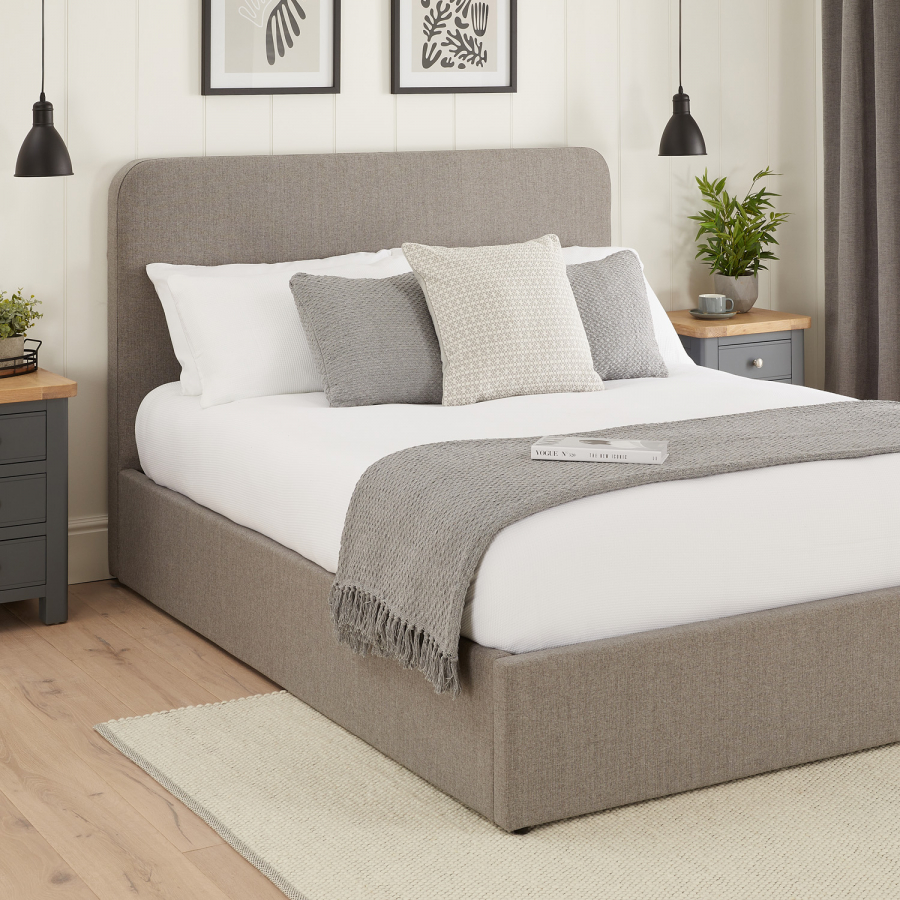 Soho Curved 5ft King Size Storage Ottoman Bed - Grey Linen Fabric