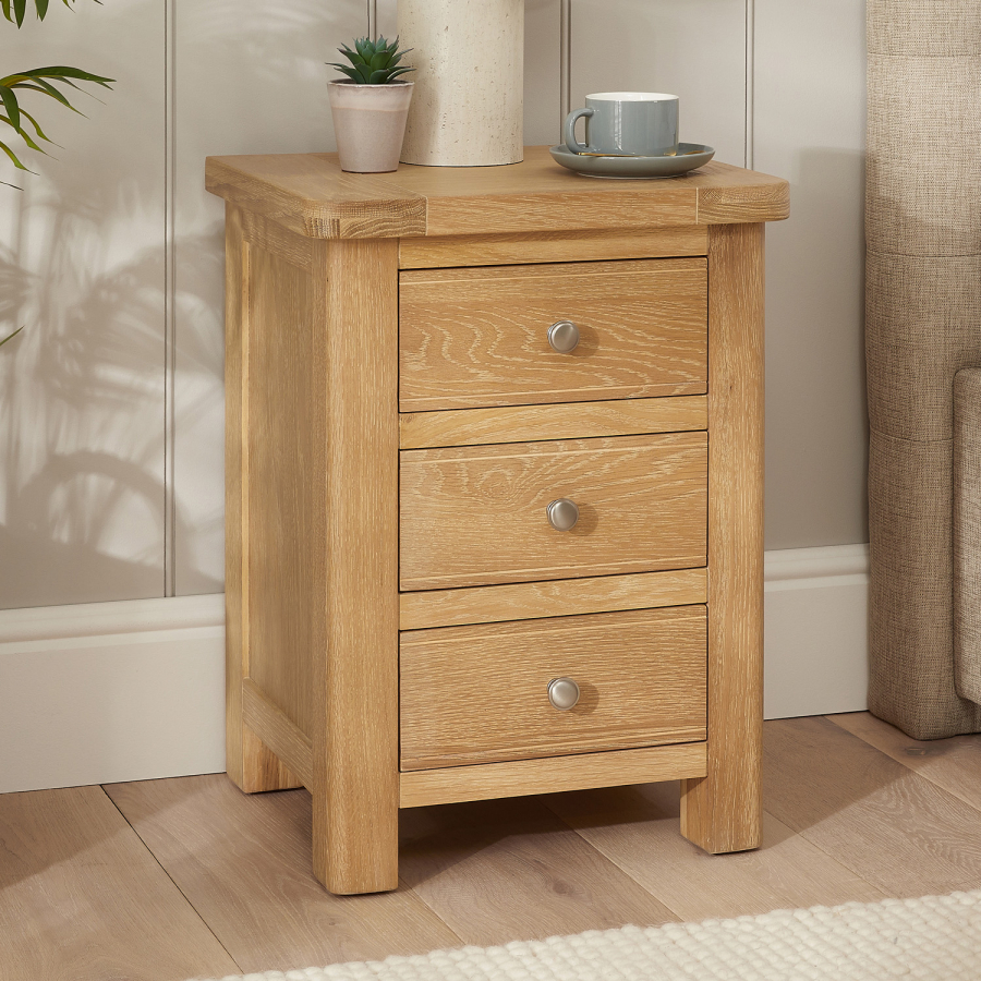 Marbury Oak 3 Drawer Bedside Table