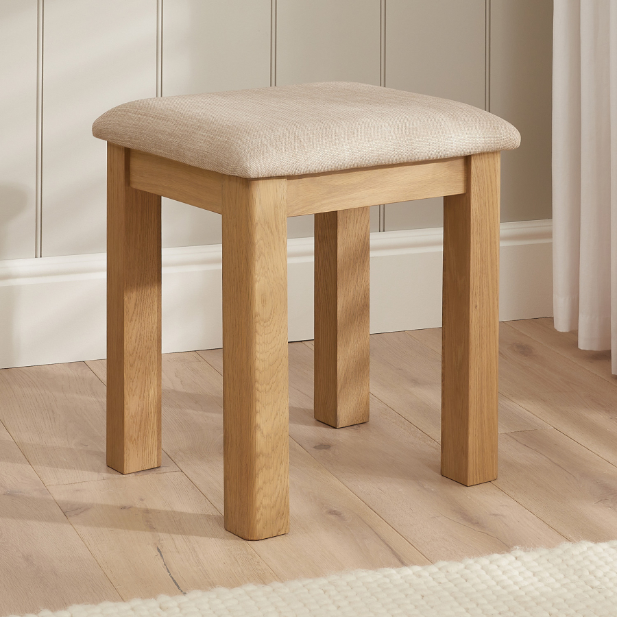 Marbury Oak Dressing Table Stool with Natural Fabric Seat