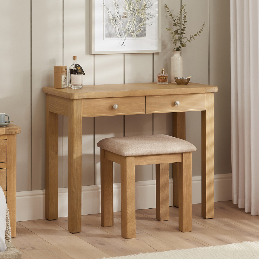 Marbury Oak 2 Drawer Dressing Table Set with Stool