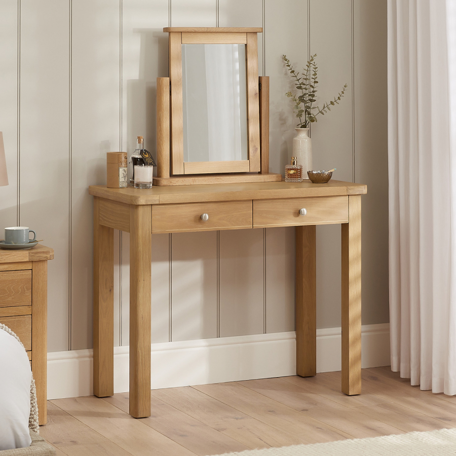 Marbury Oak 2 Drawer Dressing Table Set with Mirror