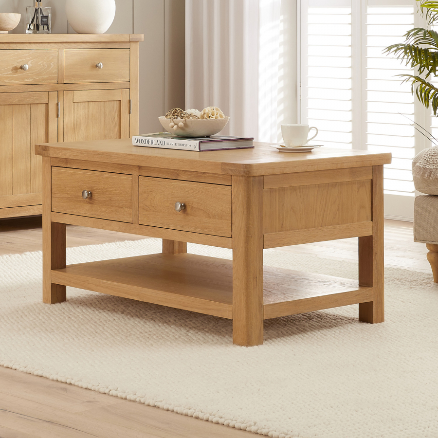 Marbury Oak 2 Drawer Coffee Table with Shelf