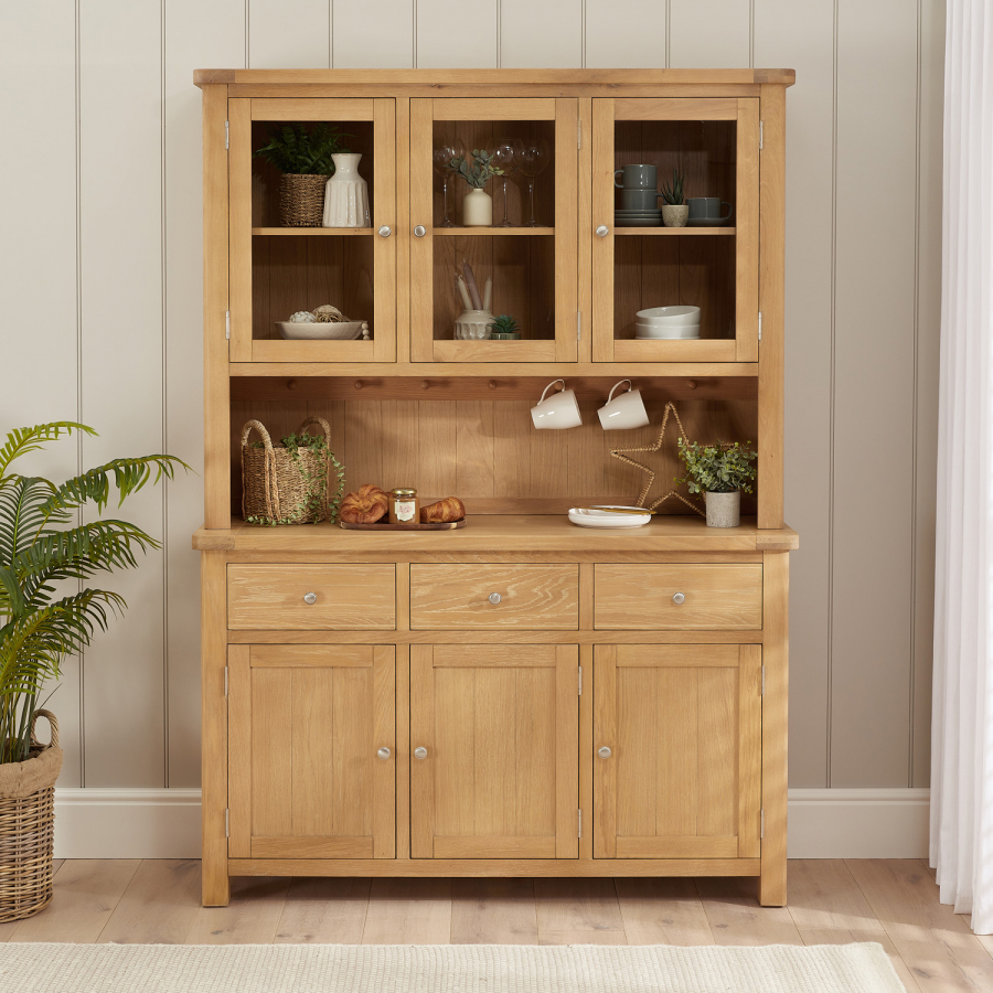 Marbury Oak Large Glazed Dresser Sideboard