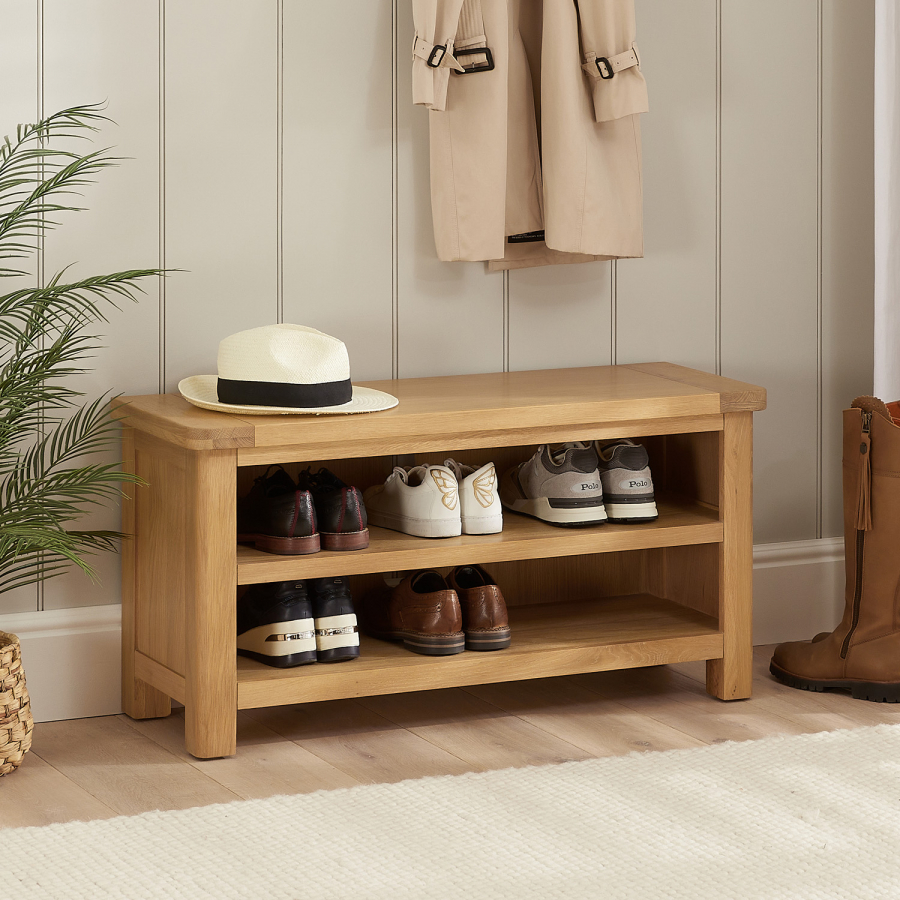 Marbury Oak Shoe Storage Hallway Bench