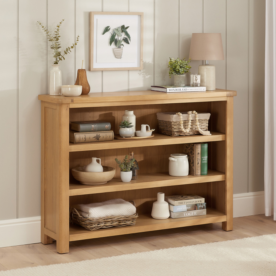 Marbury Oak Wide Low Large Bookcase