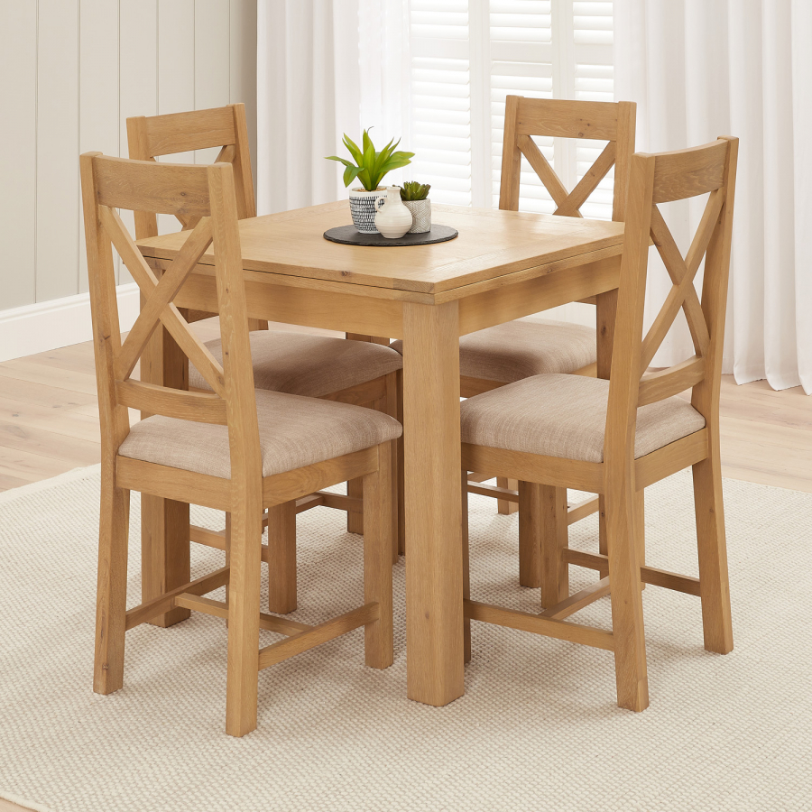 Marbury Oak Flip Top Extending Dining Table with 4 Oak Dining Chairs