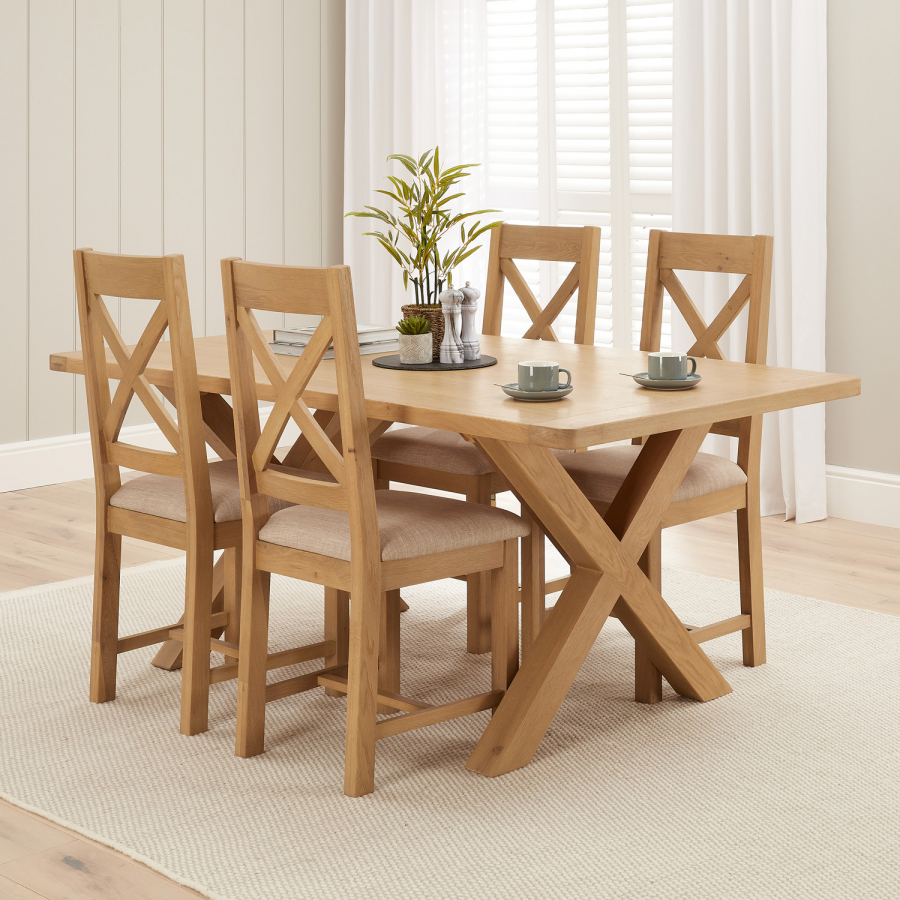 Marbury Oak 1.8m Cross Leg Dining Table and 4 Cross Back Chairs