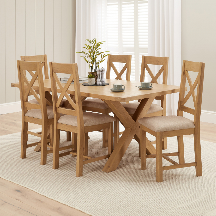 Marbury Oak 1.8m Cross Leg Dining Table and 6 Cross Back Chairs