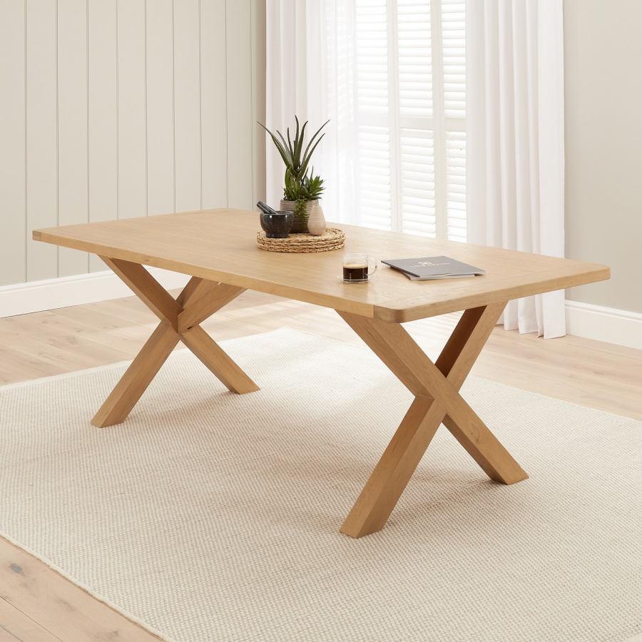 Marbury Oak 2.2m Cross Leg Dining Table – 8 to 10 Seater