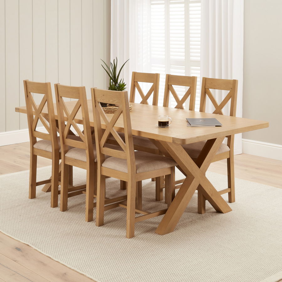 Marbury Oak 2.2m Cross Leg Dining Table and 6 Cross Back Chairs