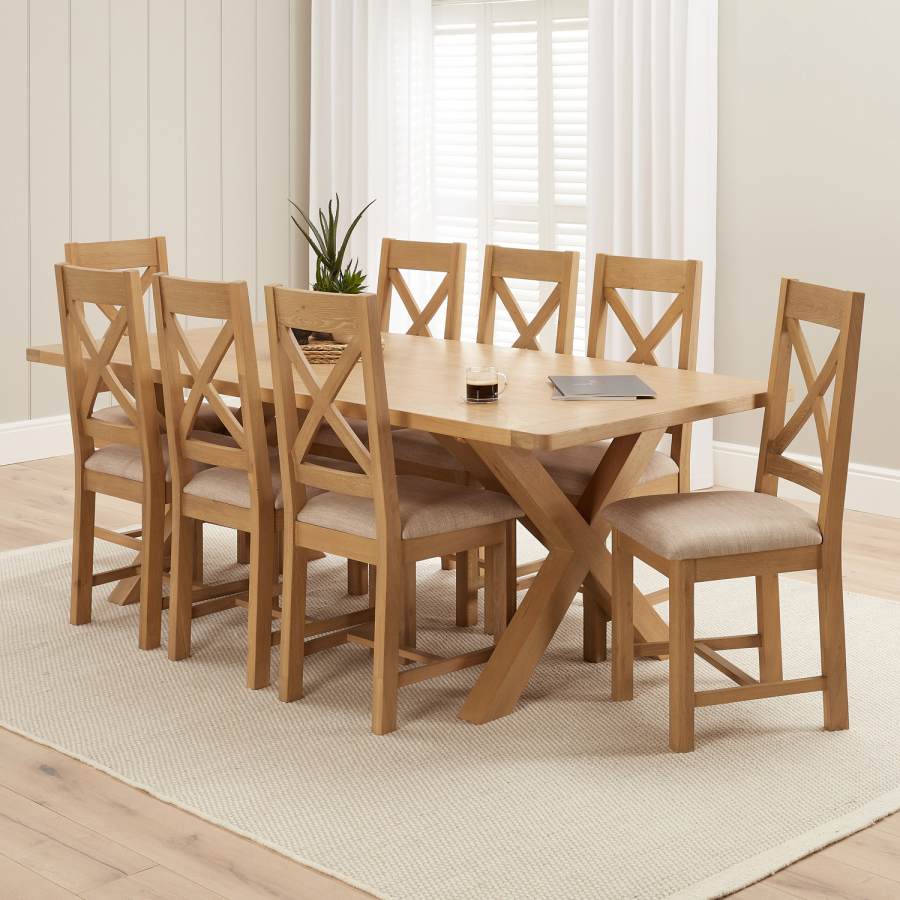 Marbury Oak 2.2m Cross Leg Dining Table and 8 Cross Back Chairs