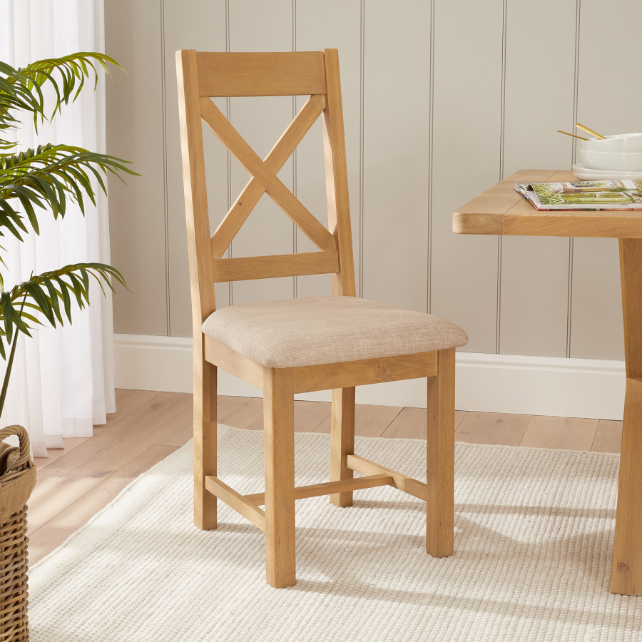 Marbury Oak Cross Back Dining Chair with Natural Fabric Seat