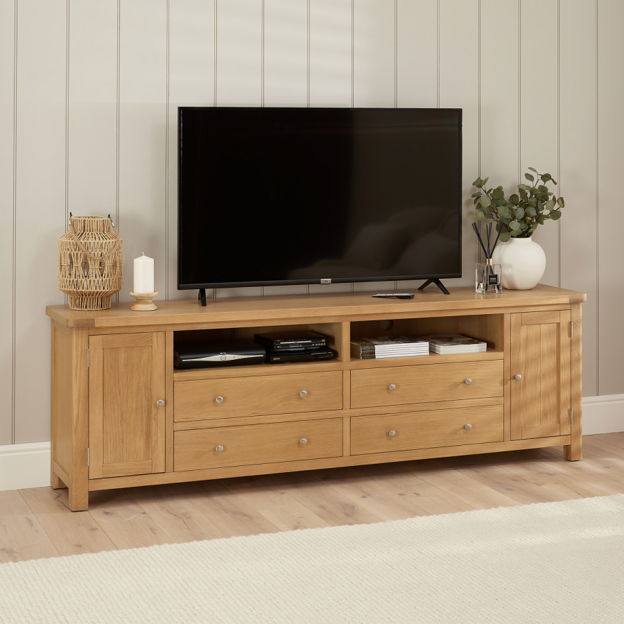 Marbury Oak XXL Widescreen TV Unit Stand – Up to 100” TV Size