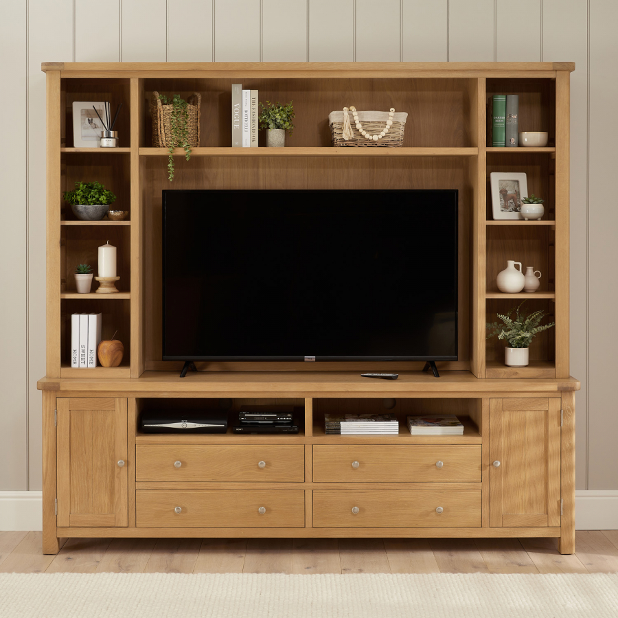 Marbury Oak Painted XXL Widescreen TV Media Storage Grand Wall Unit - Up to 60" TV Size