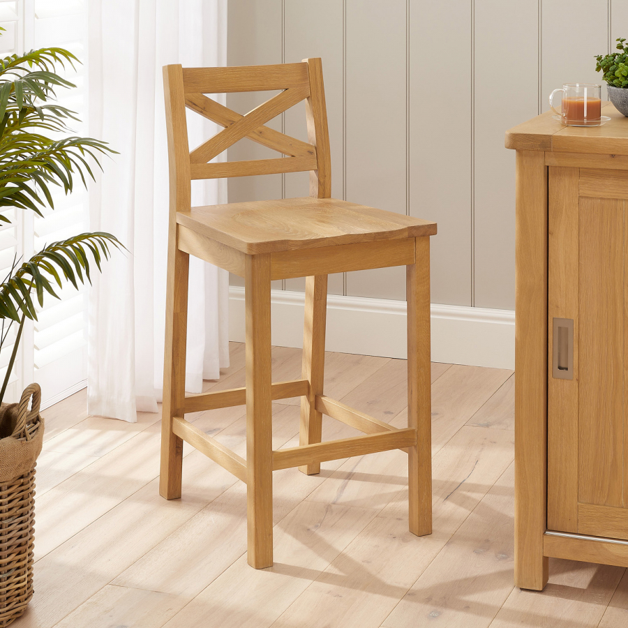 Marbury Oak Cross Back Kitchen Counter Bar Stool 