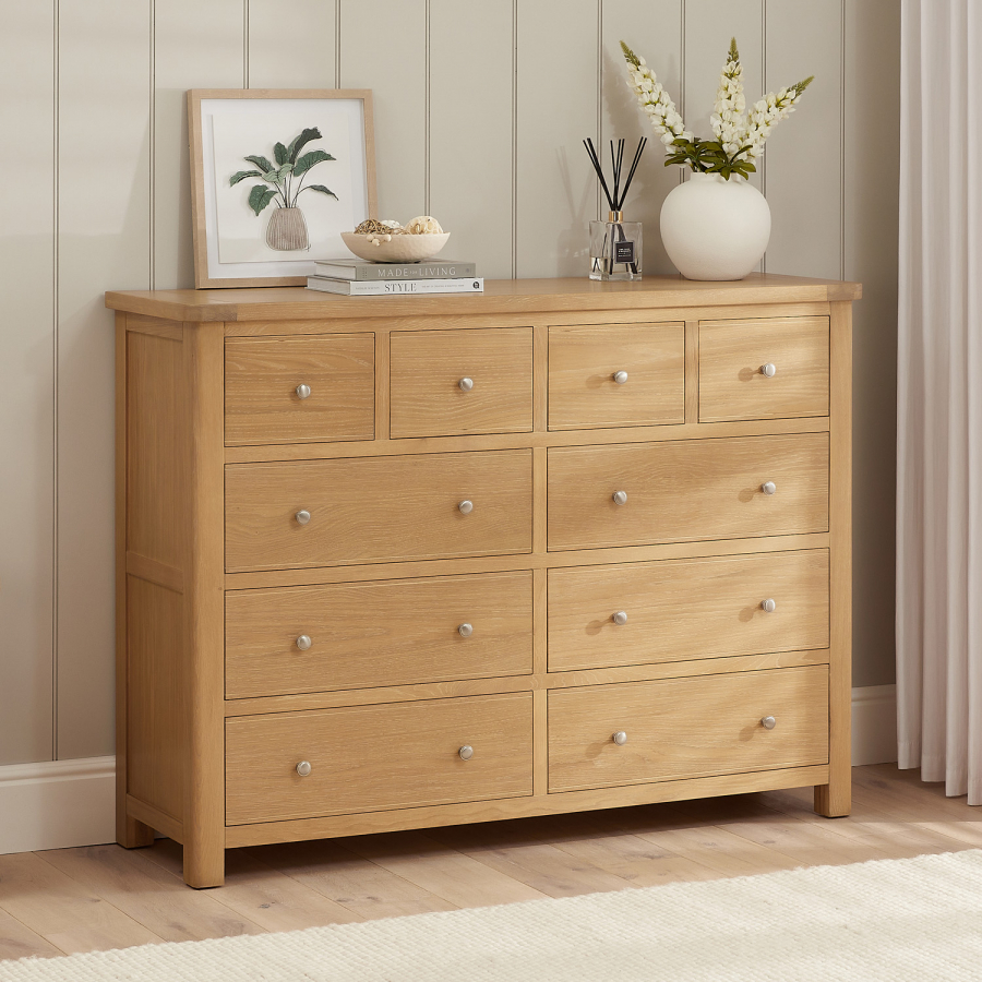 Marbury Oak Extra Large Jumbo 10 Drawer Chest