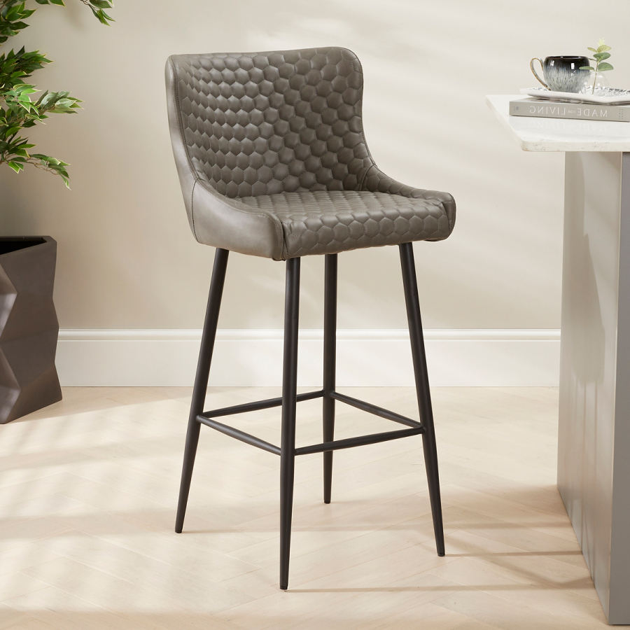 Paloma Honeycomb Bar Stool – Grey Faux Leather