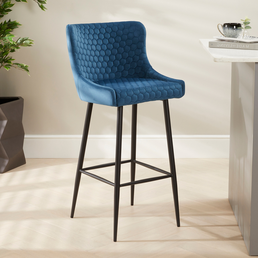 Paloma Honeycomb Bar Stool – Blue Velvet