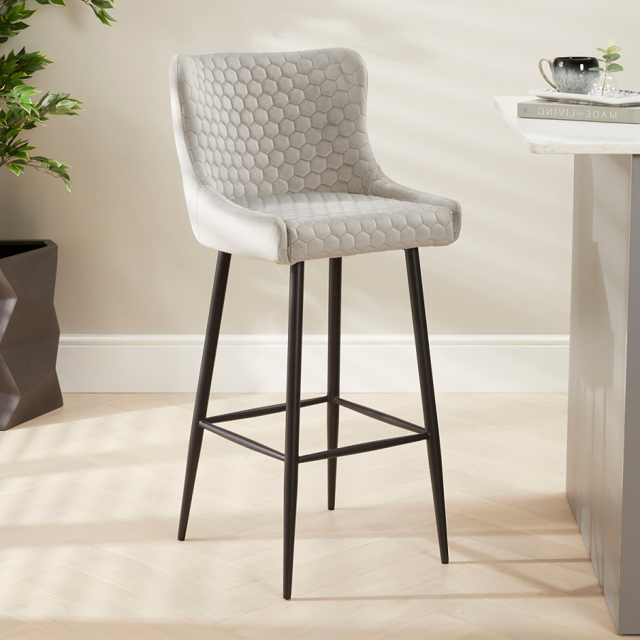 Paloma Honeycomb Bar Stool – Grey Velvet