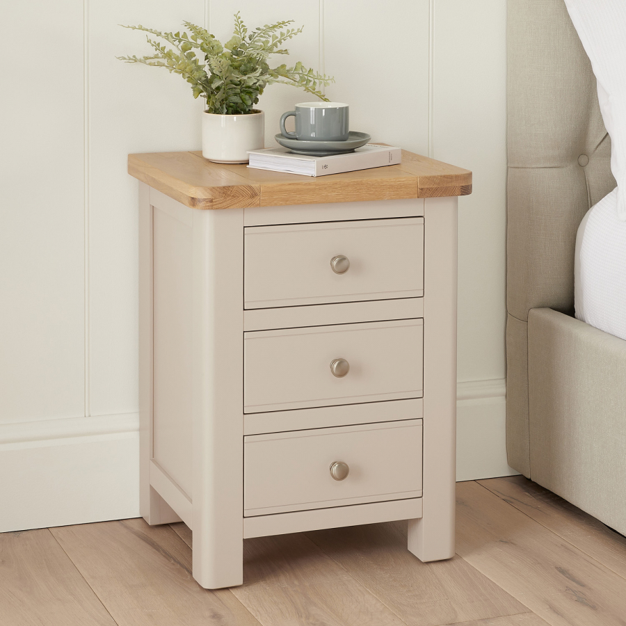 Marbury Putty Grey Painted 3 Drawer Bedside Table