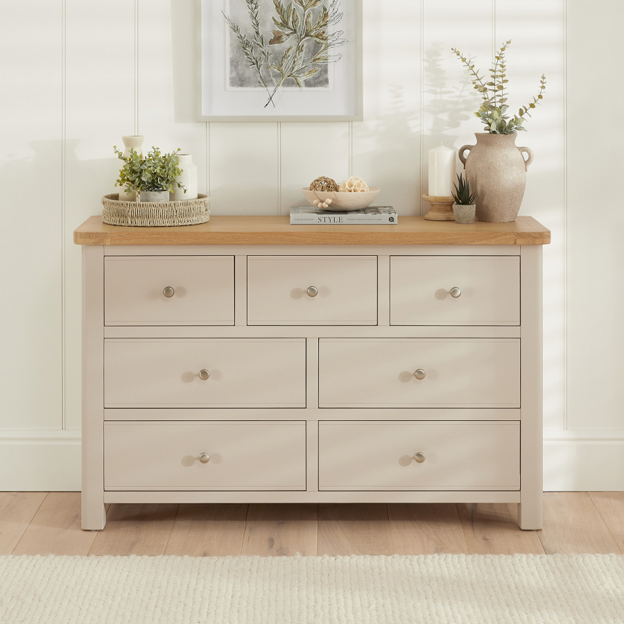 Marbury Putty Grey Painted 3 over 4 Drawer Wide Chest