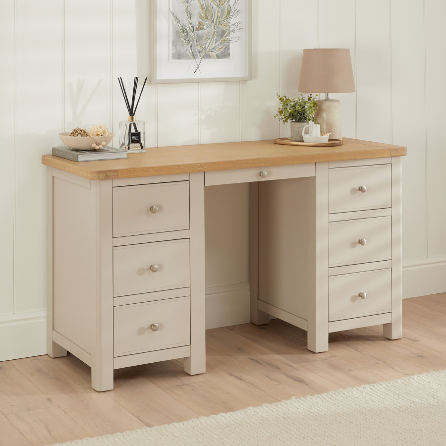 Marbury Putty Grey Painted Large Twin Pedestal Desk