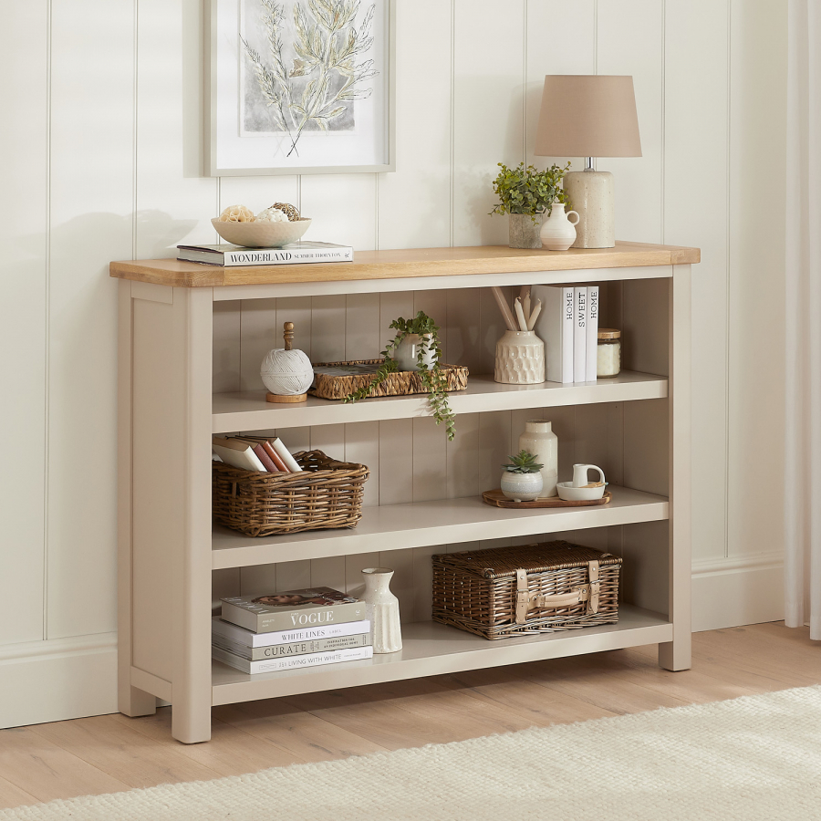 Marbury Putty Grey Painted Wide Low Large Bookcase