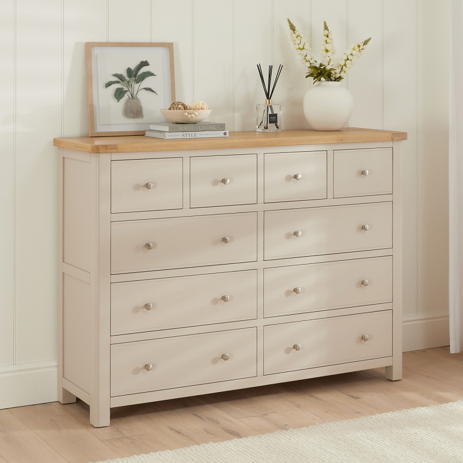 Marbury Putty Grey Painted Extra Large Jumbo 10 Drawer Chest