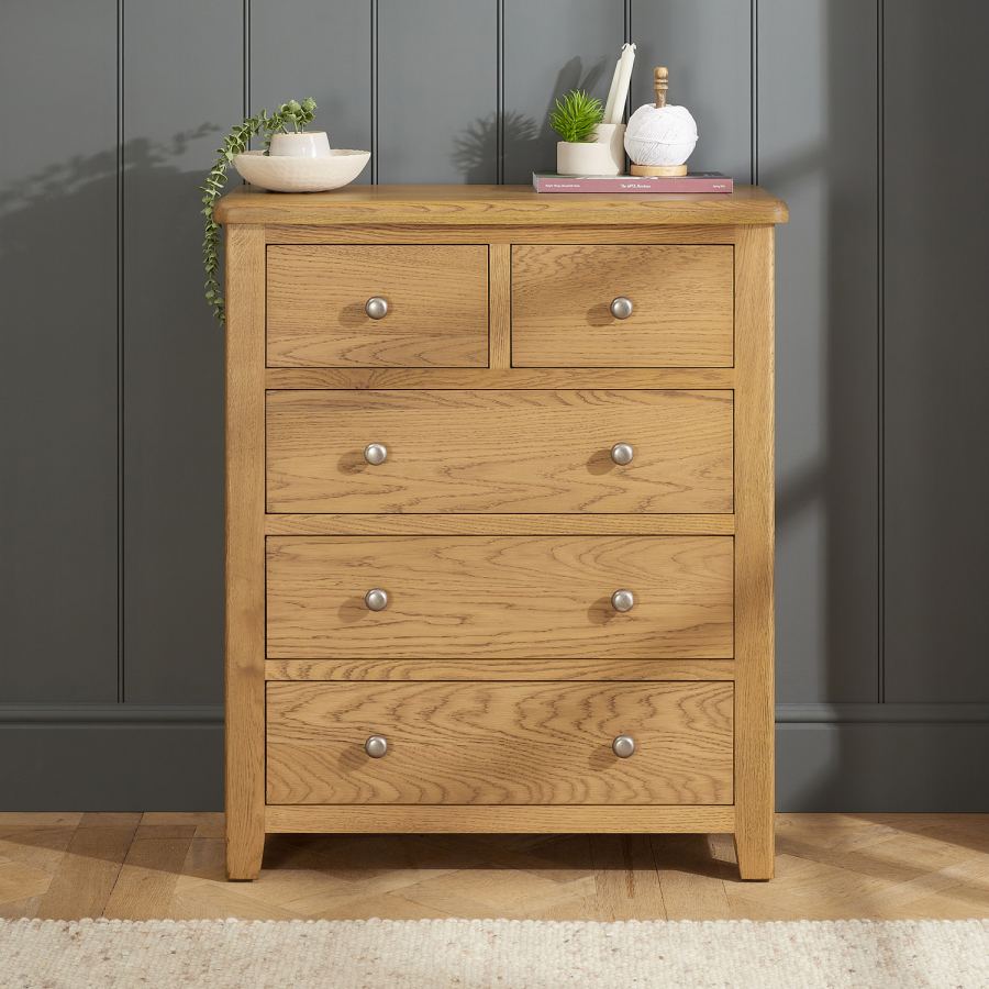 Cotswold Rustic Smoked Oak 2 over 3 Drawer Chest