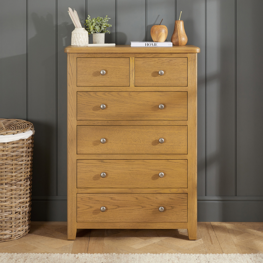 Cotswold Rustic Smoked Oak 2 over 4 Drawer Tall Chest