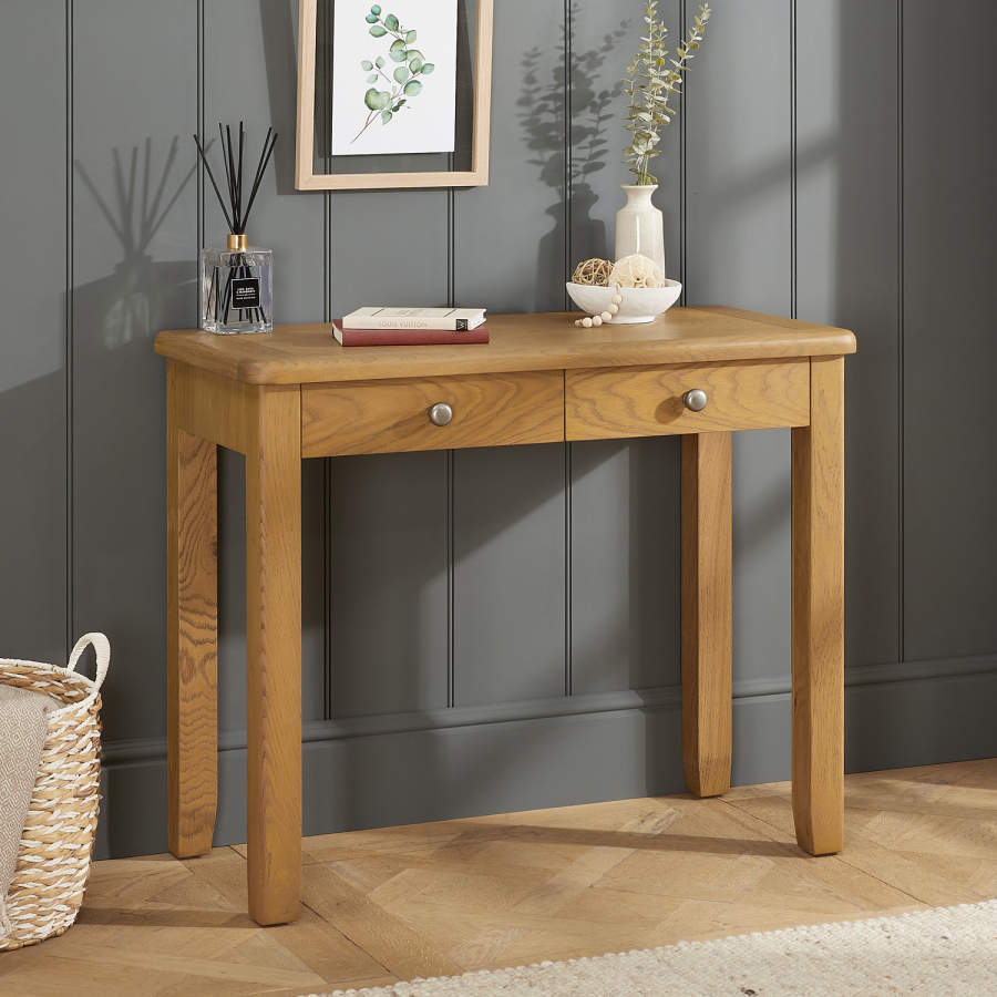 Cotswold Rustic Smoked Oak 2 Drawer Dressing Table / Desk