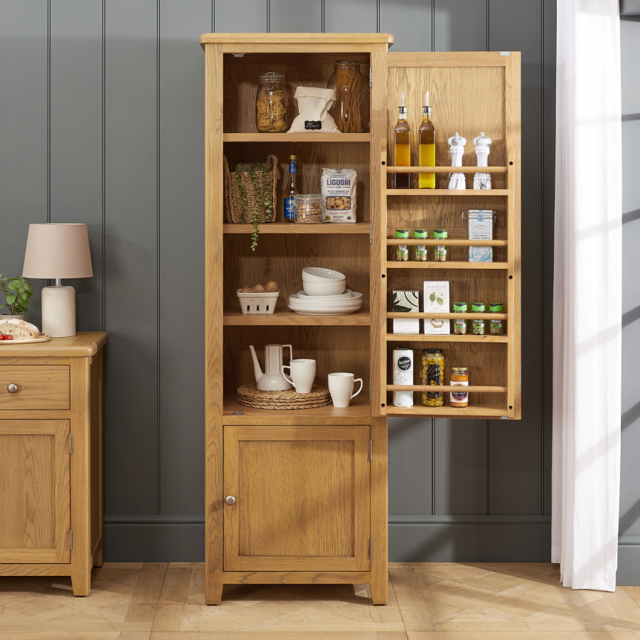 Cotswold Rustic Smoked Oak Single Kitchen Larder Pantry Cupboard