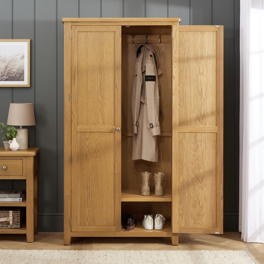 Cotswold Rustic Smoked Oak Double Hallway Coat & Shoe Cupboard