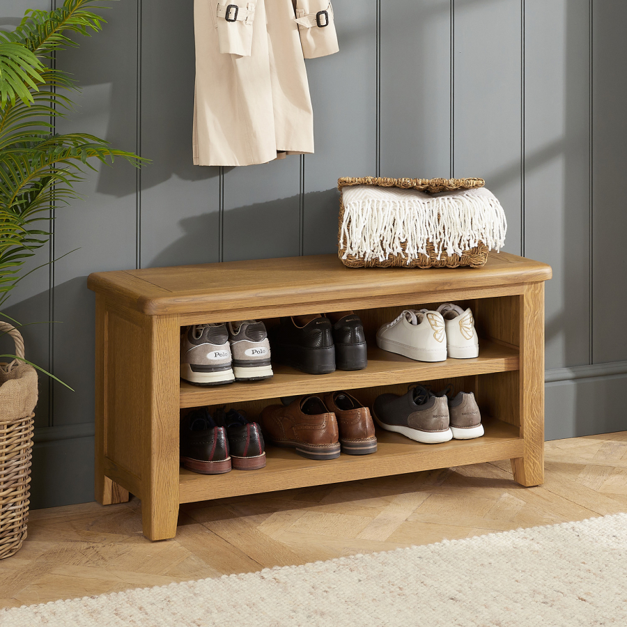 Cotswold Rustic Smoked Oak Shoe Storage Bench