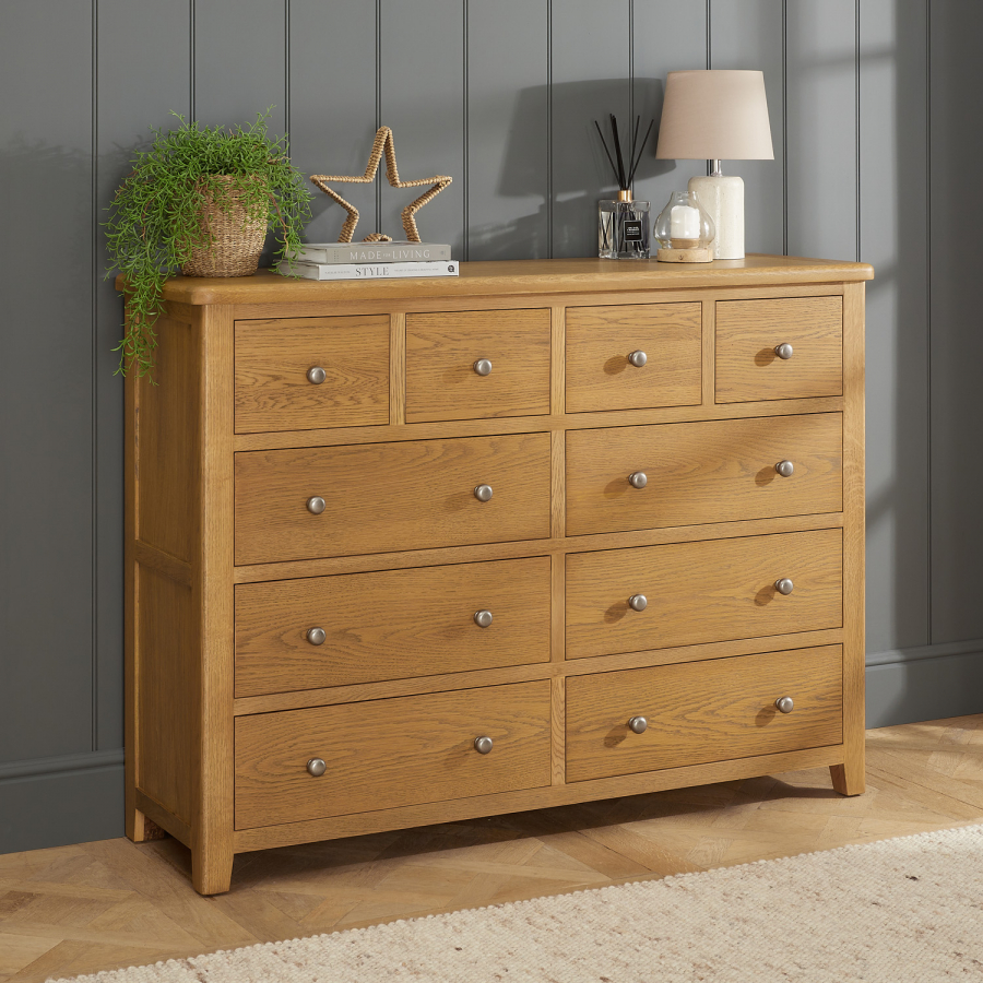 Cotswold Rustic Smoked Oak Extra Large Jumbo 10 Drawer Chest